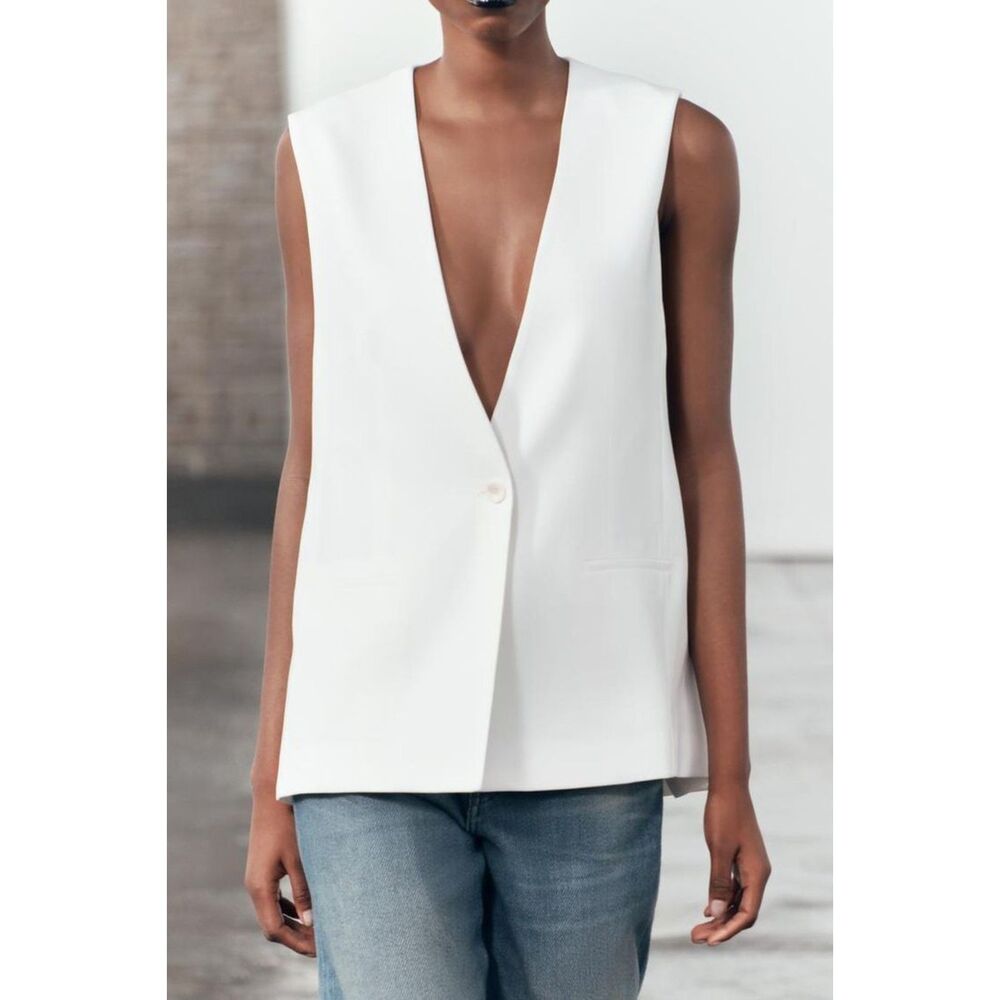 ZARA Sleeveless Waistcoat White X-Small